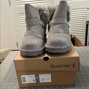 BearPaw Konnie Charcoal Suede Boots with Faux Fur